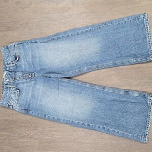 Zara Basic Denim Women's Size 6 Wide Leg Cropped Distressed Jeans